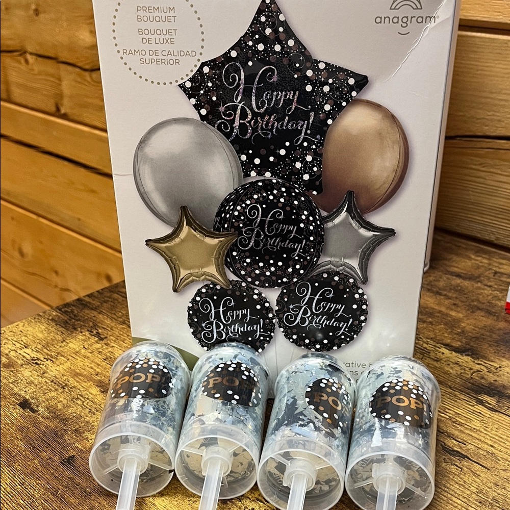 Happy Birthday Balloon Bouquet - Black, Silver, Gold